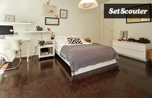 This second bedroom is perfect for any production seeking a young adult bedroom. The white walls and large windows keep the space airy and the furniture is crisp and modern. The gorgeous flooring is a unique feature that adds elegance to the space.