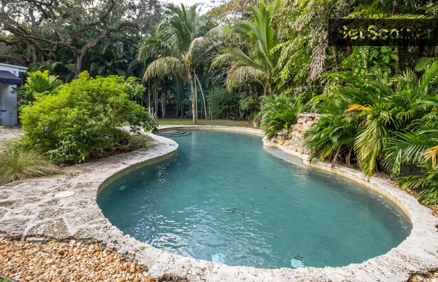 Alison's backyard is private with lush green landscaping and luxurious pool! With multiple trees shading the pool area, this backyard portrays a chic, intimate backdrop, perfect for productions looking for a classic Miami location.